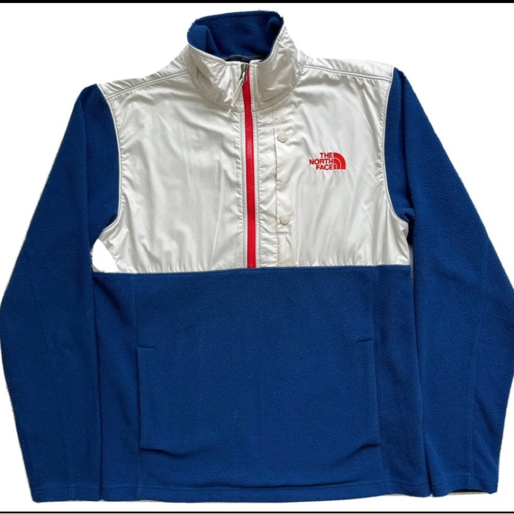 Mens The North Face Blue & White 1/2 Zip Fleece Jacket Size Small